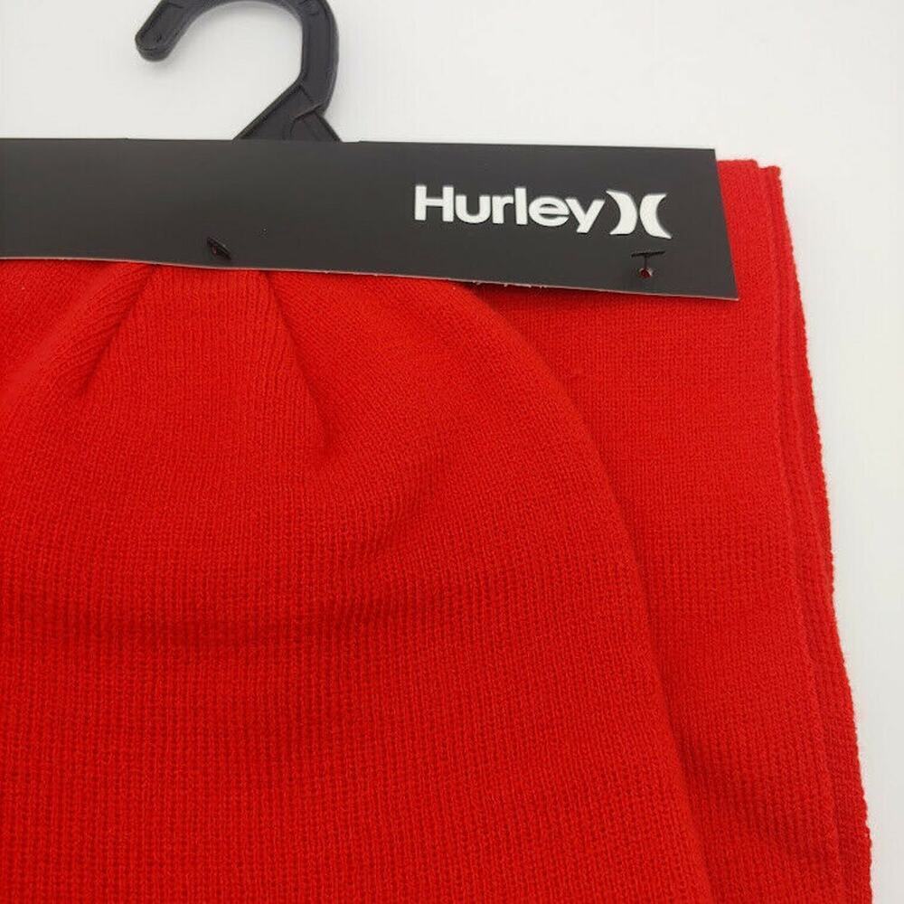NEW Hurley Men's New Yorker Beanie & Scarf 2 Piece Set Red White Stripe OS - Picture 3 of 7